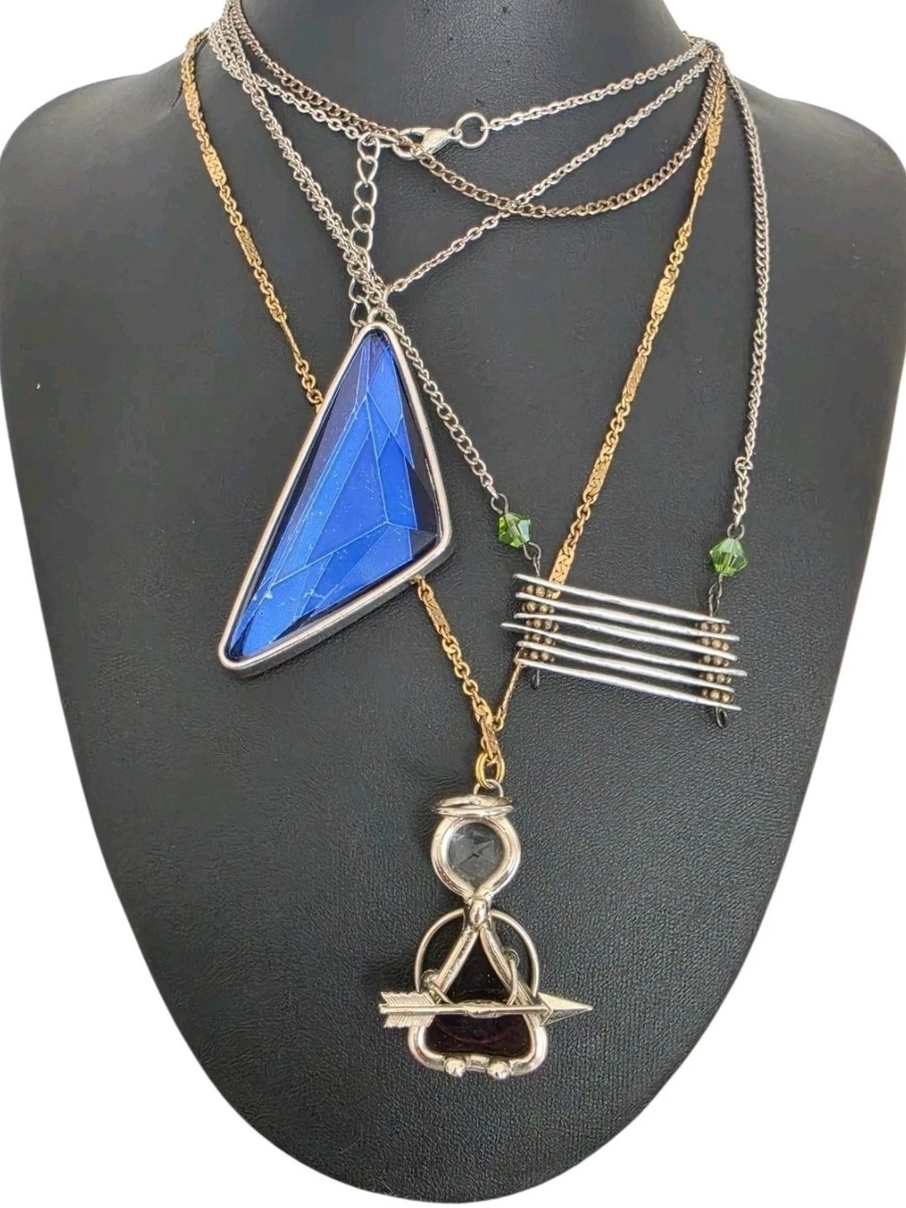 Lot of 3 Pendant Necklaces Blue Crystal Angel Modernist Geometric